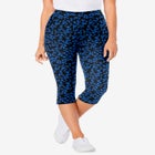 Stretch-Cotton Knit Pull-On Printed Capri Leggings image number null
