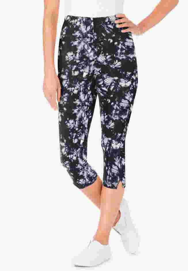 Stretch-Cotton Knit Pull-On Printed Capri Leggings image number 0
