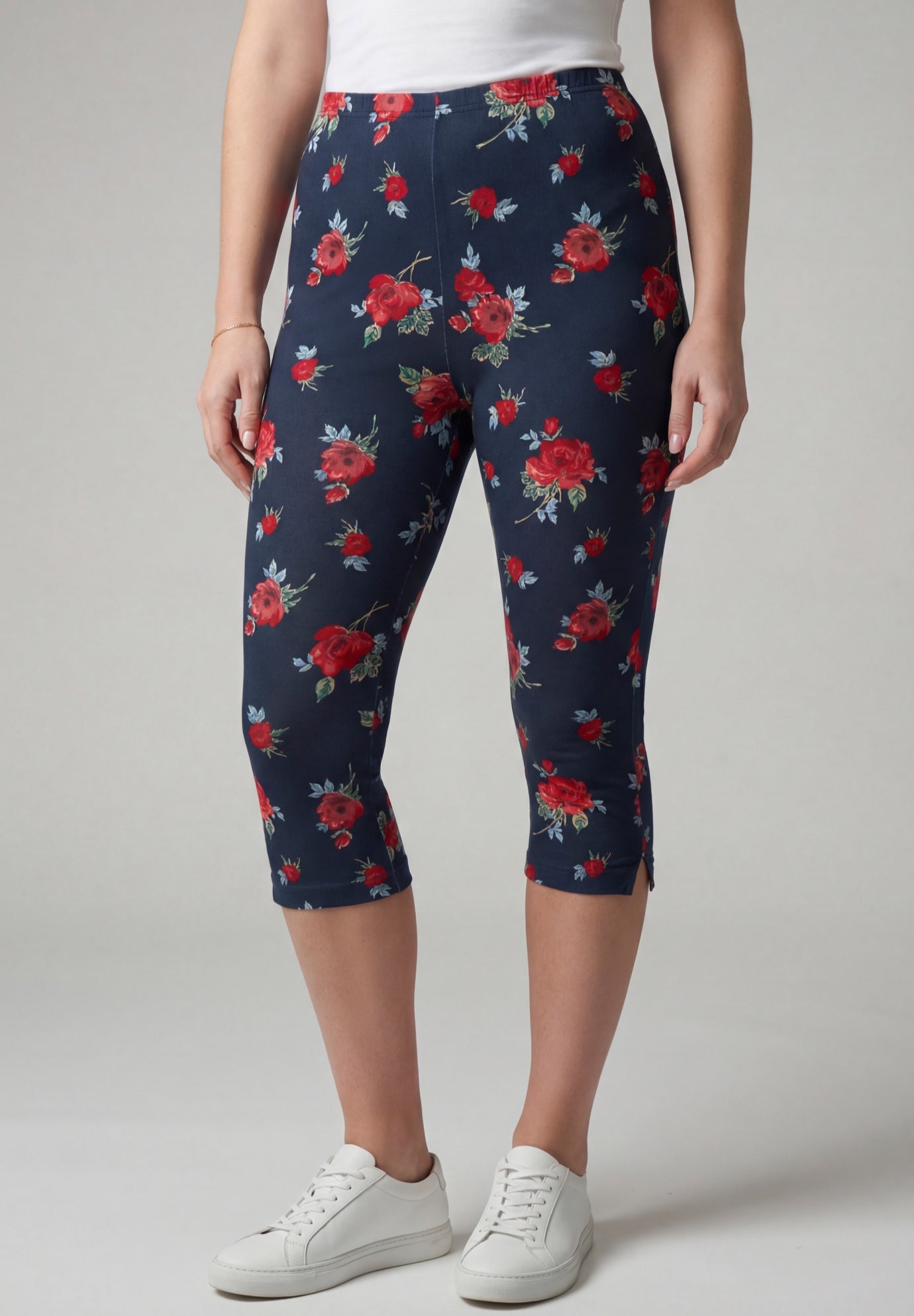 Stretch-Cotton Knit Pull-On Printed Capri Leggings image number 0