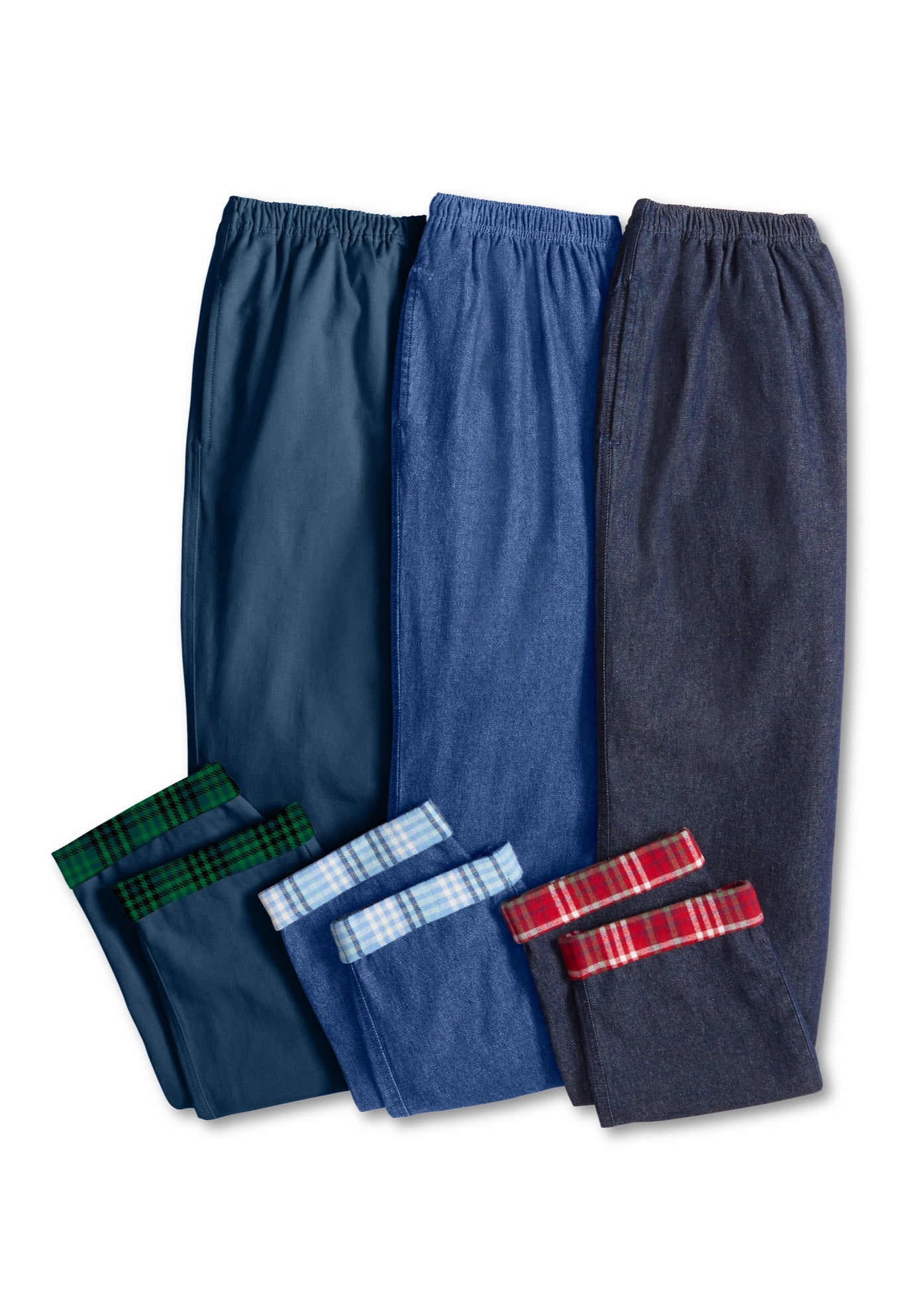 Elastic-Waist Cotton Straight Leg Denim Pant with Flannel Lining image number 2