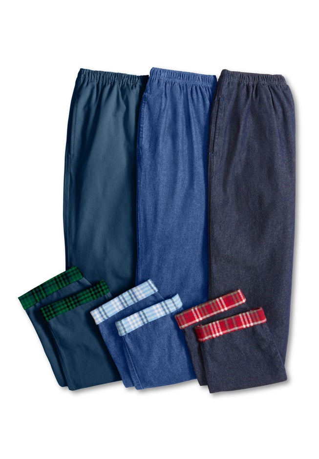 Elastic-Waist Cotton Straight Leg Denim Pant with Flannel Lining image number 2