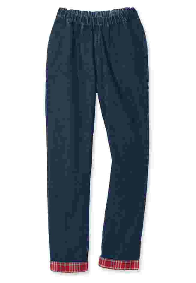 Elastic-Waist Cotton Straight Leg Denim Pant with Flannel Lining image number 3