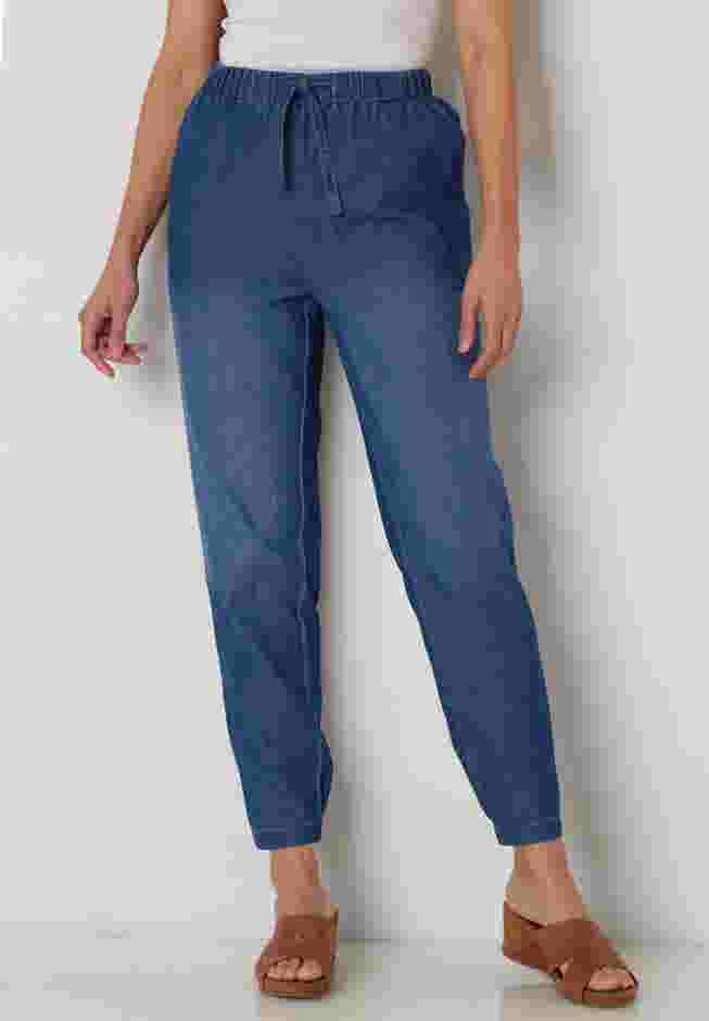 Elastic-Waist Cotton Straight Leg Denim Pant with Flannel Lining image number 1