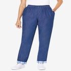 Elastic-Waist Cotton Straight Leg Denim Pant with Flannel Lining image number null