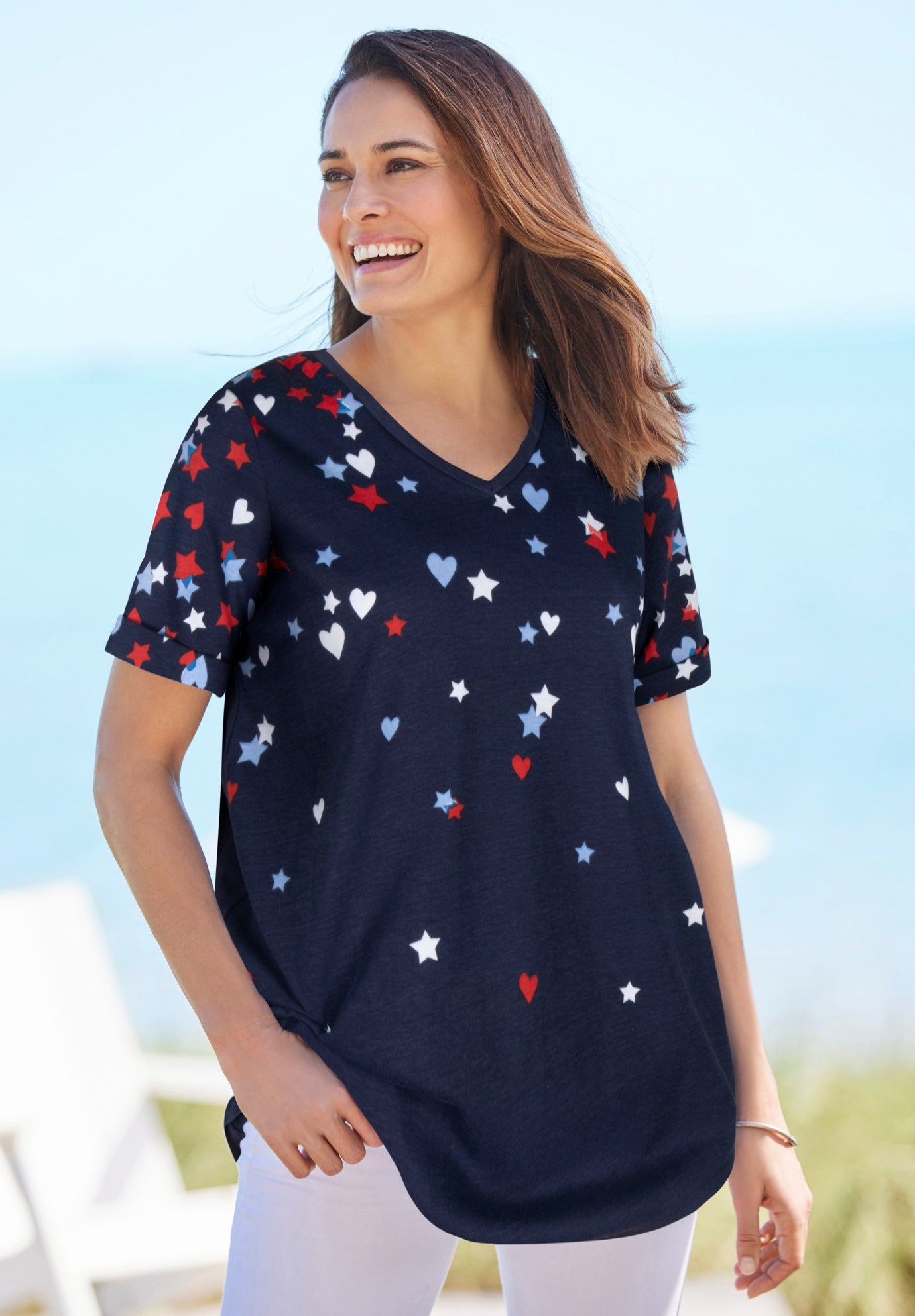 Cuffed Americana Print Tee image number 2