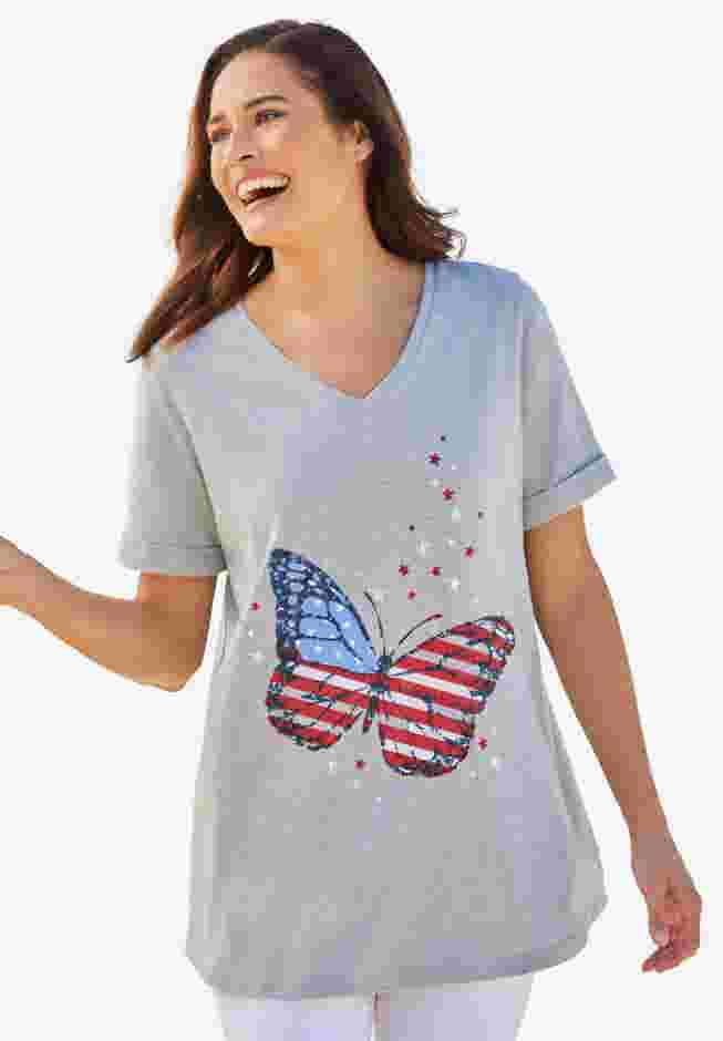 Cuffed Americana Print Tee image number 6