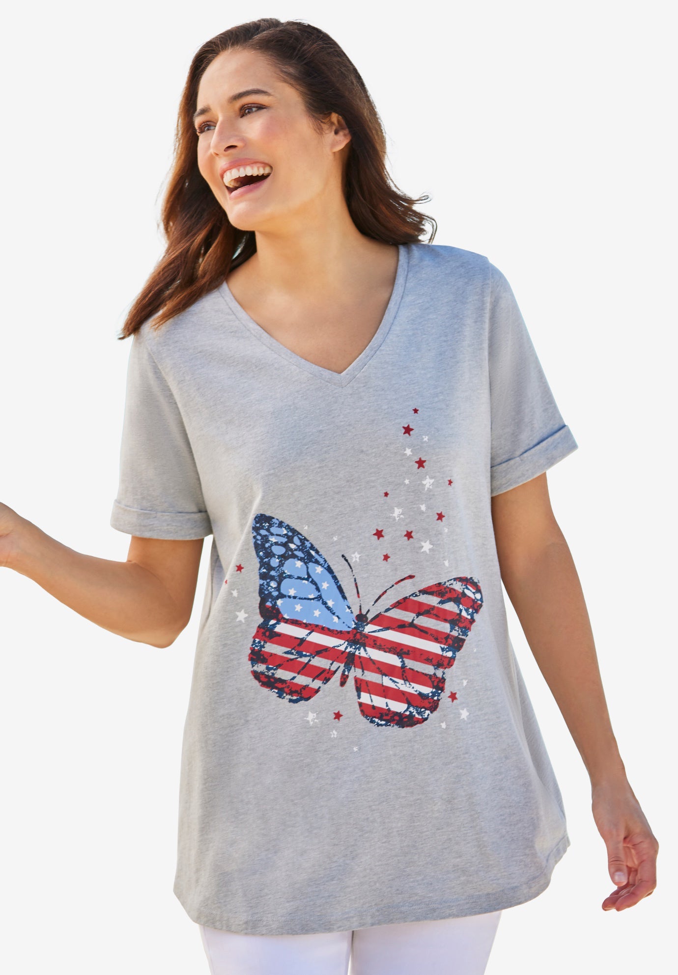 Cuffed Americana Print Tee image number 0