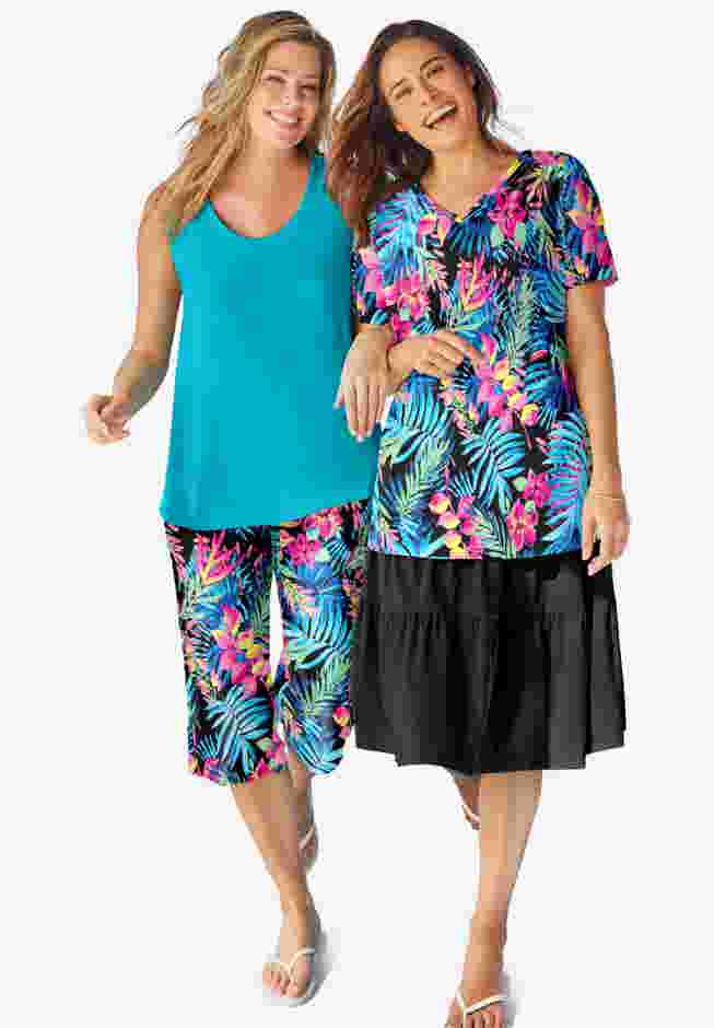 Elastic-Waist Pull-On Knit Pocket Capri Pants image number 4