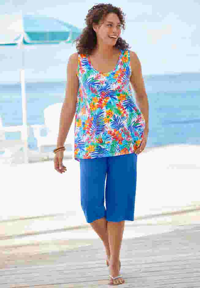 Womens Plus-Size Elastic-Waist Pull-On Knit Pocket Capri Pants image number 4