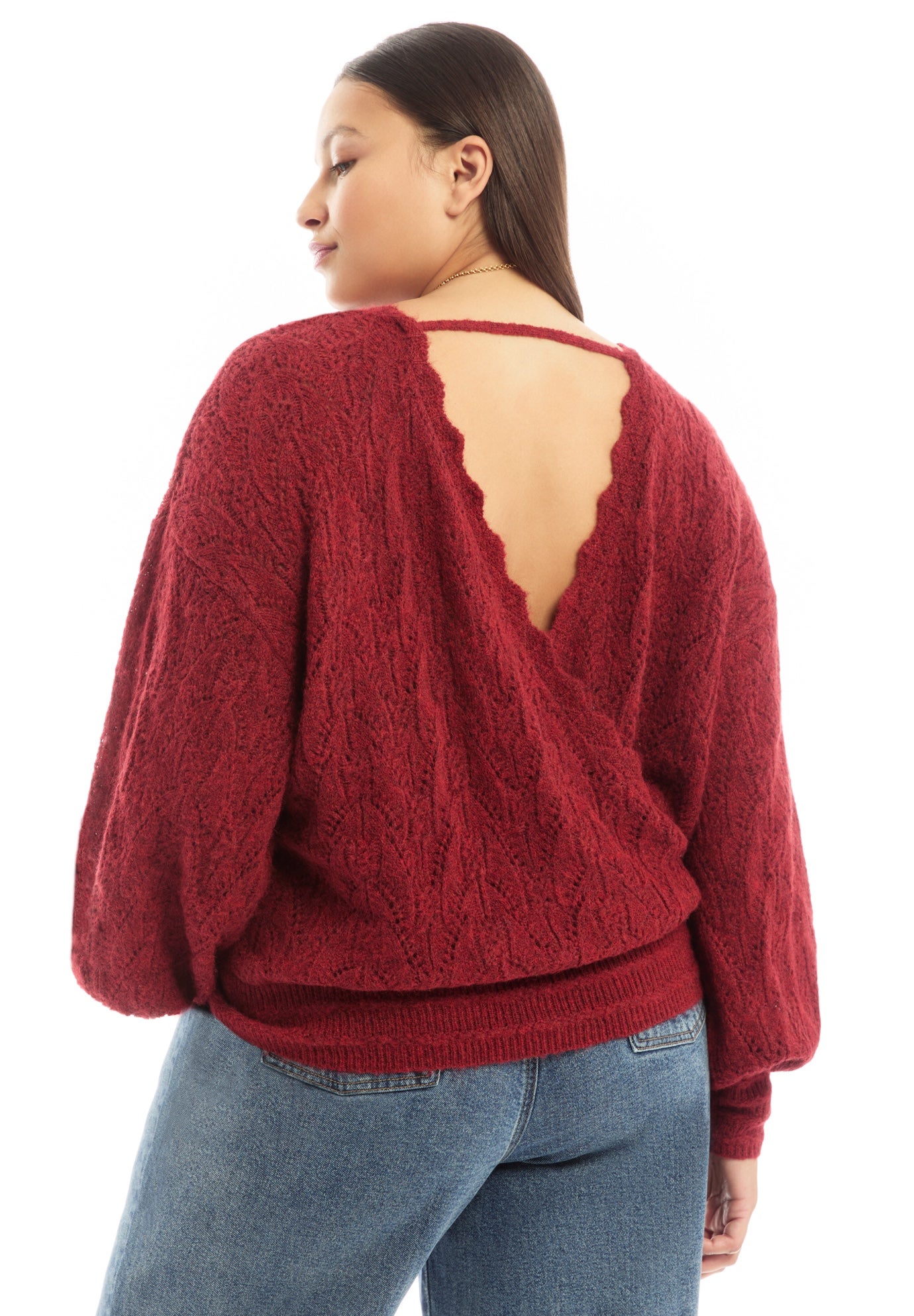 Scallop-Trim Wrap Sweater image number 1