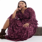 Ruffled Paisley Chiffon Maxi Dress image number null