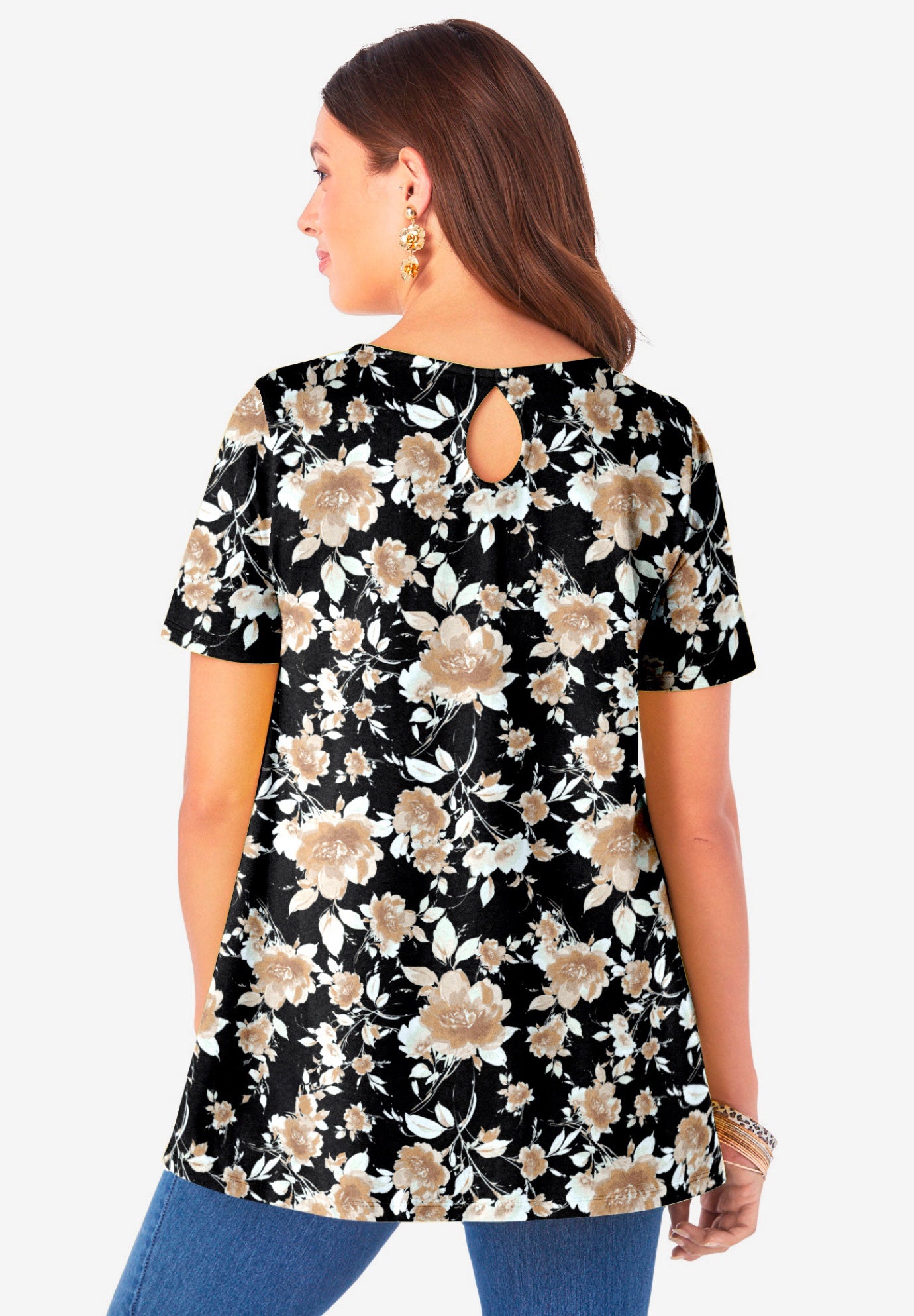 Plus Size Cotton Ultimate Swing Tee with Keyhole Back image number 1