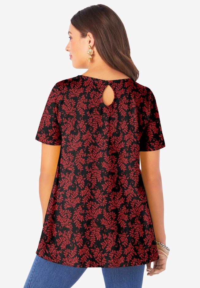 Plus Size Cotton Ultimate Swing Tee with Keyhole Back image number 1