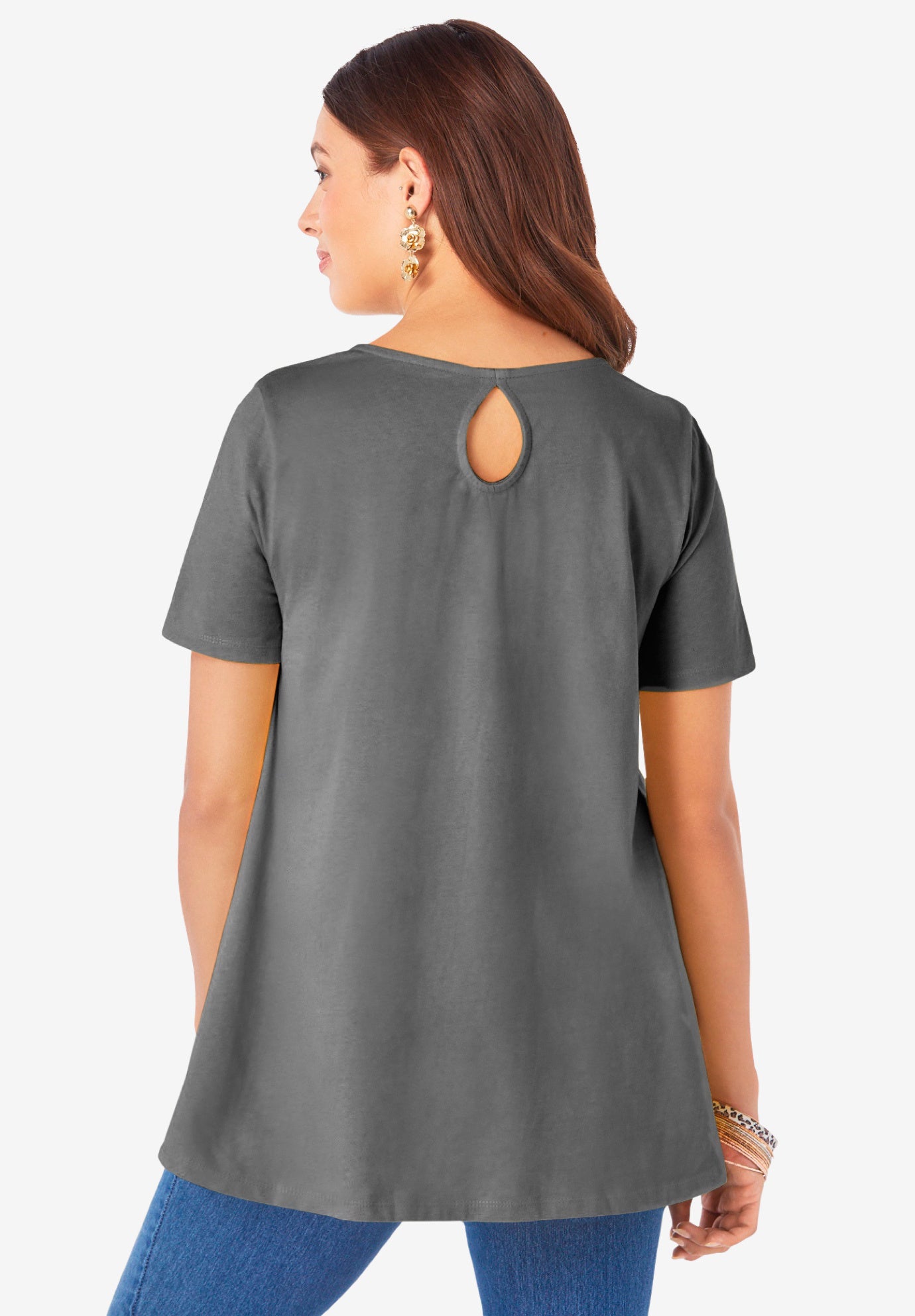 Plus Size Cotton Ultimate Swing Tee with Keyhole Back image number 1