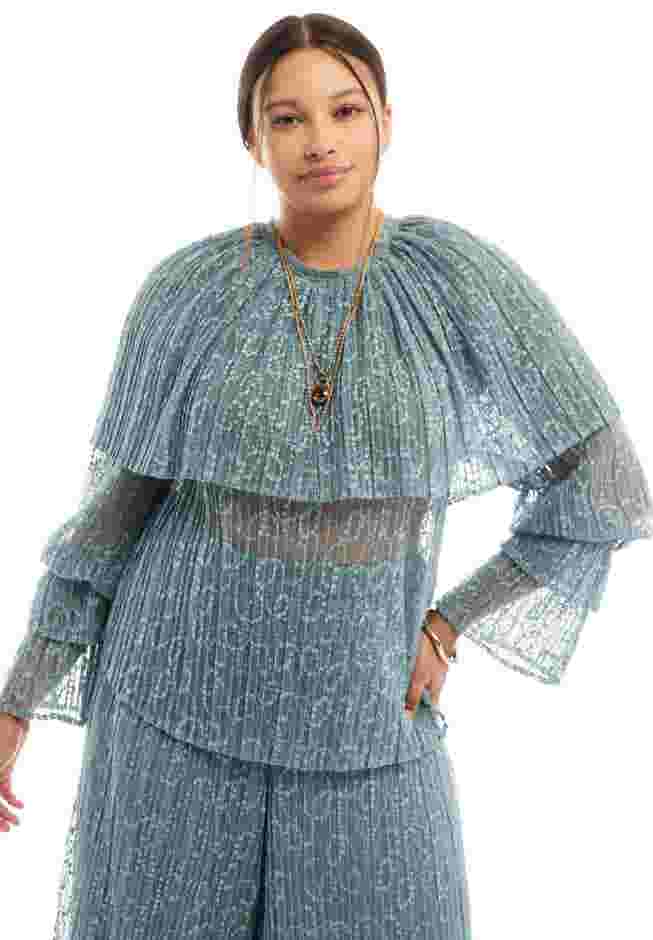 Ruffled Lace Cape Blouse image number 3