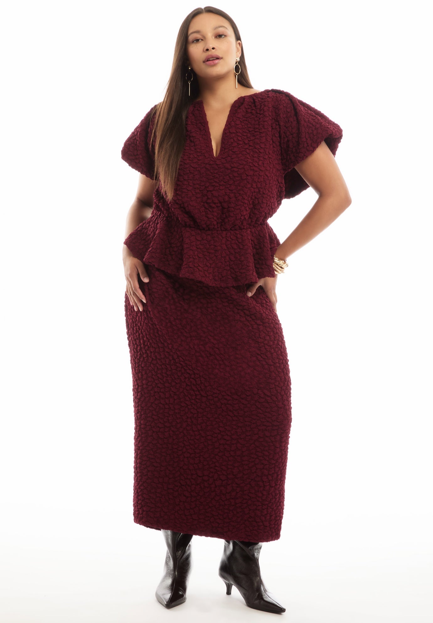 Textured Knit Peplum Top image number 0