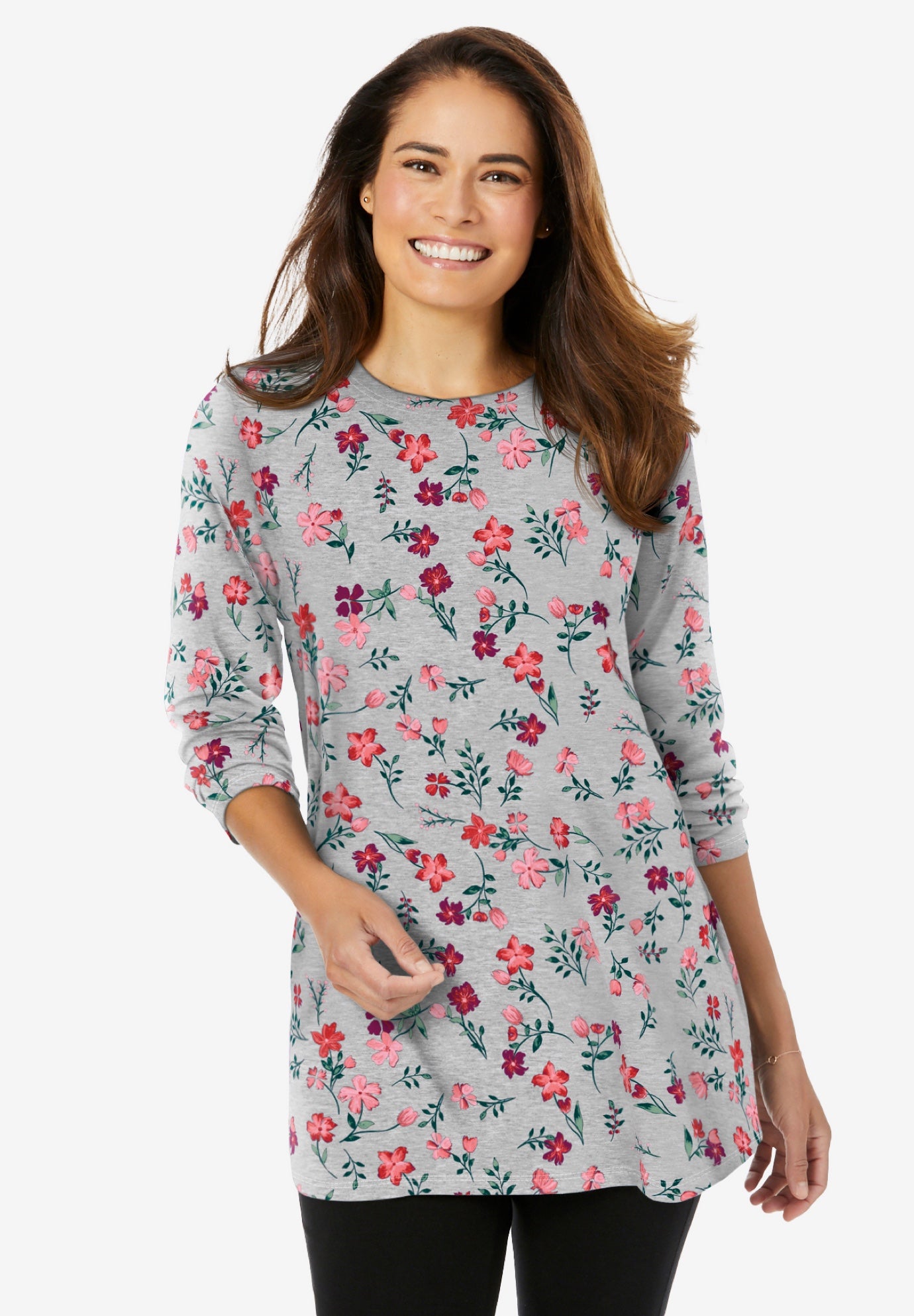 Perfect Printed Long-Sleeve Crewneck Tunic image number 0