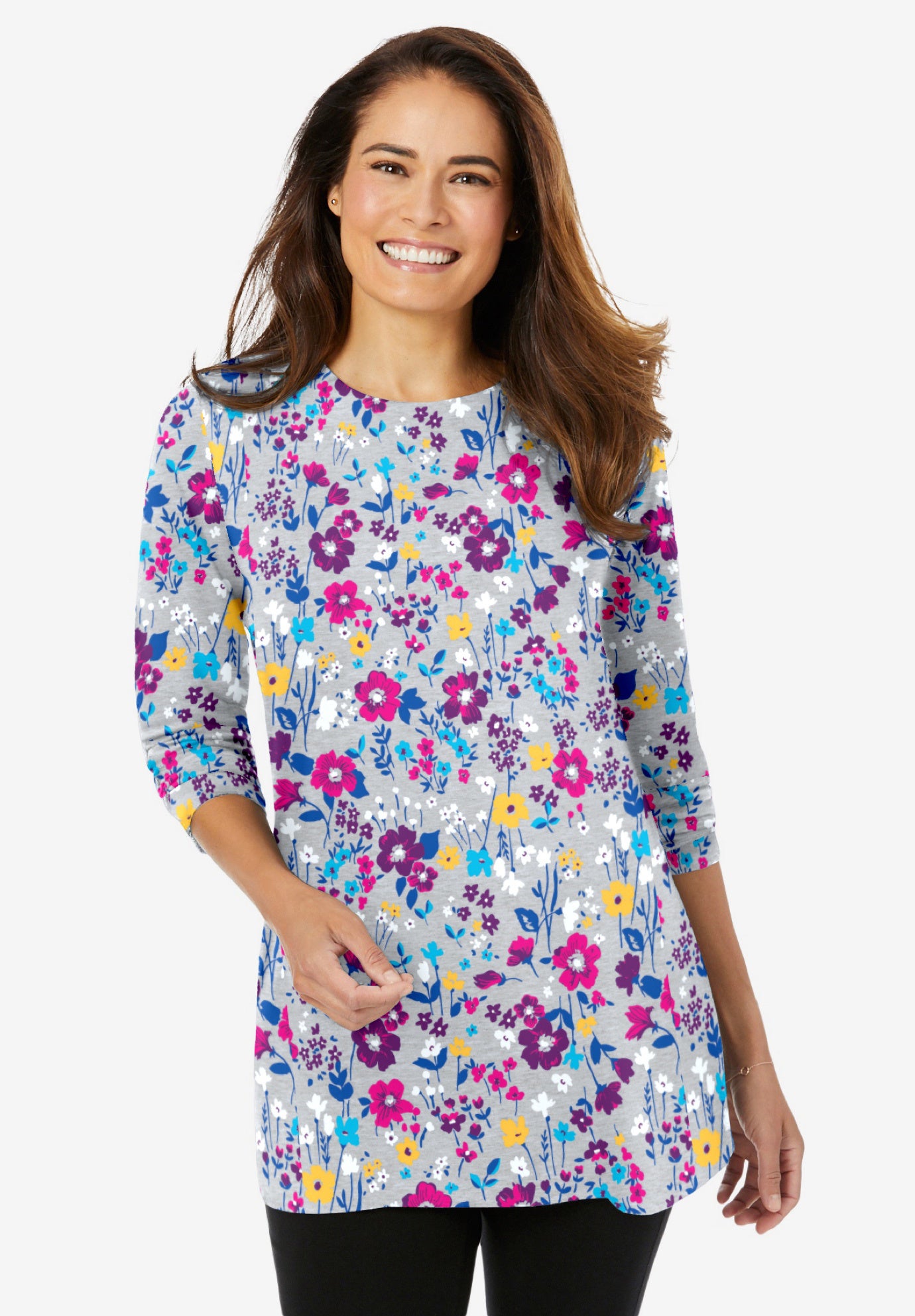 Perfect Printed Long-Sleeve Crewneck Tunic image number 0