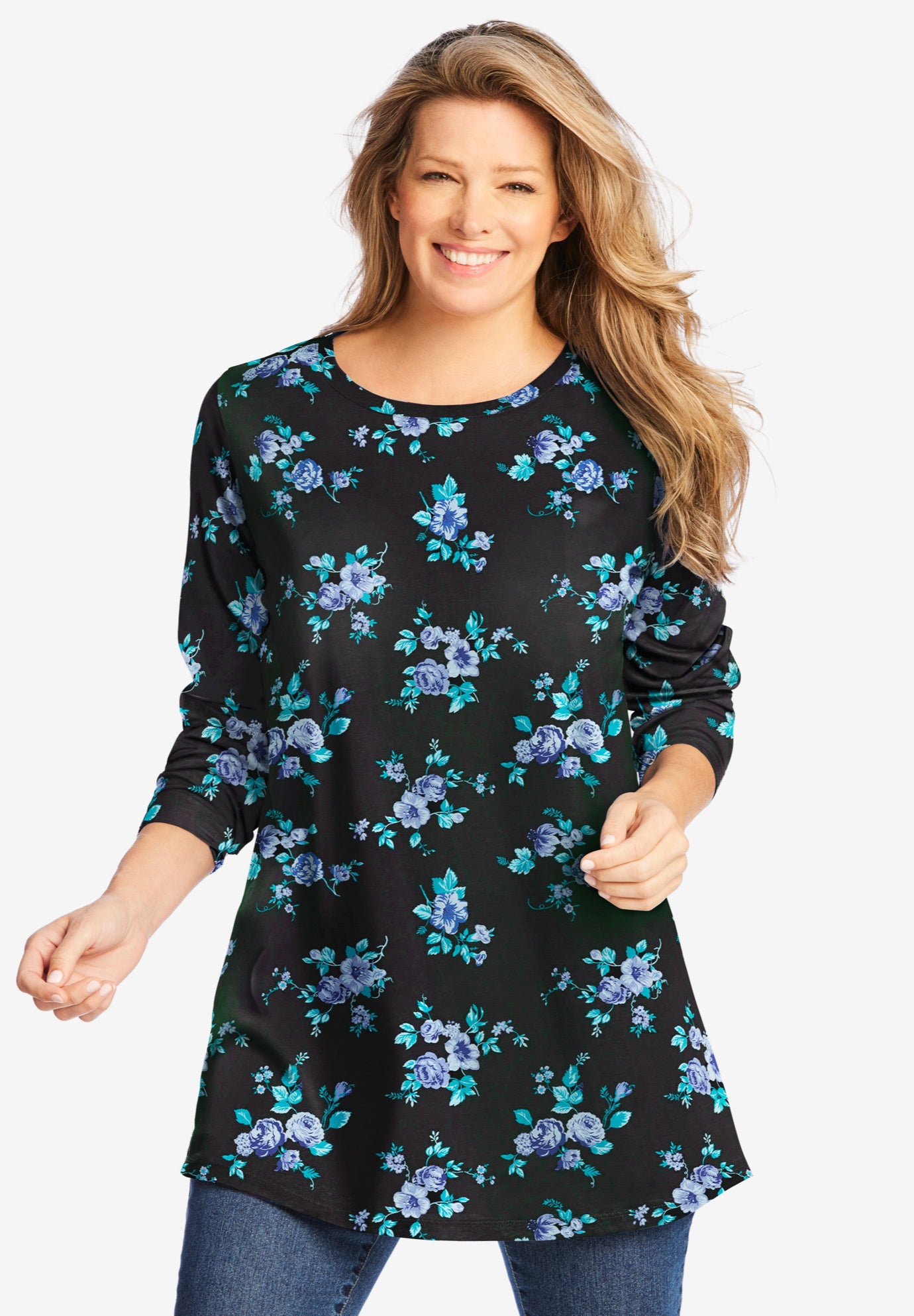 Perfect Printed Long-Sleeve Crewneck Tunic image number 0
