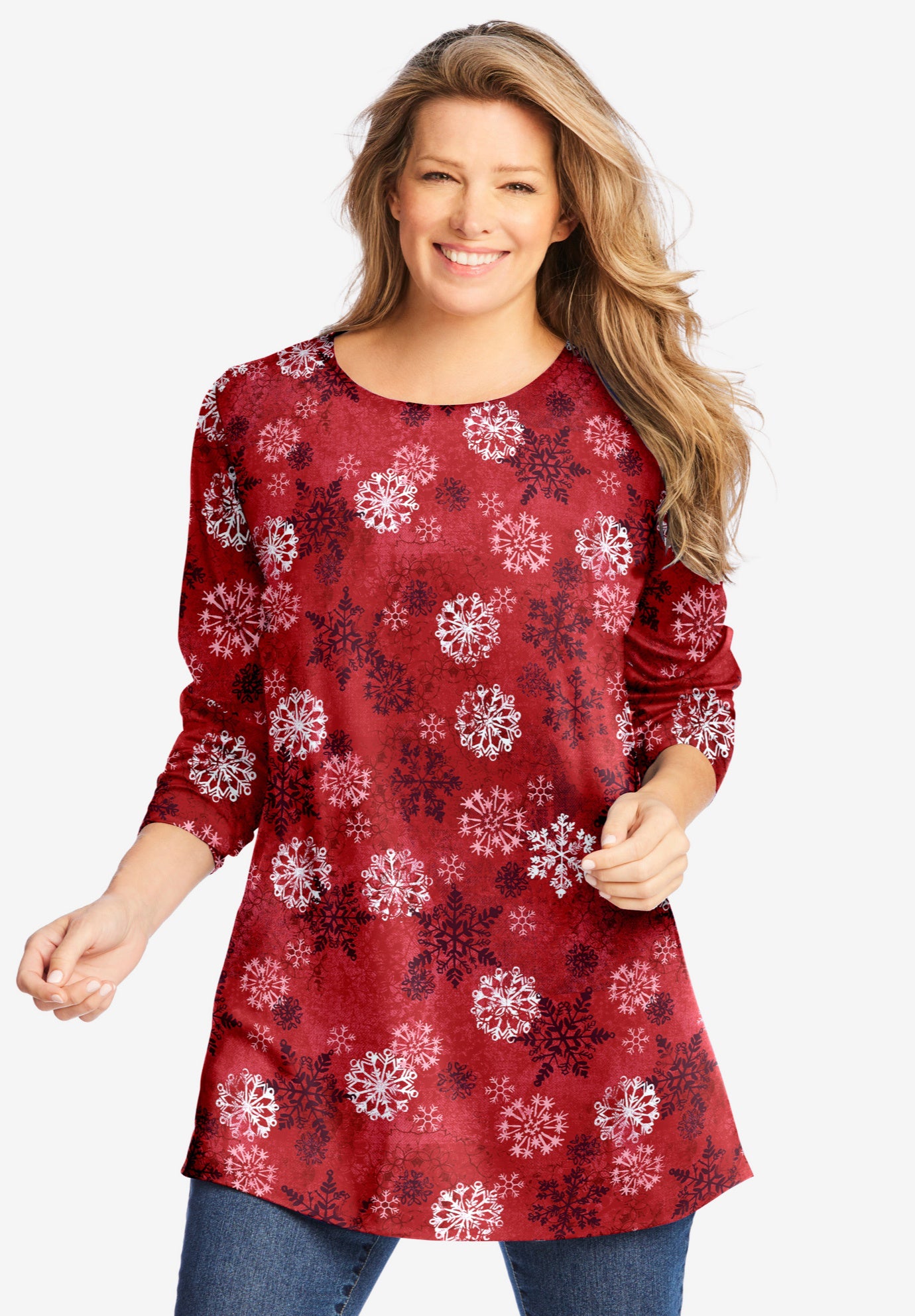 Perfect Printed Long-Sleeve Crewneck Tunic image number 0