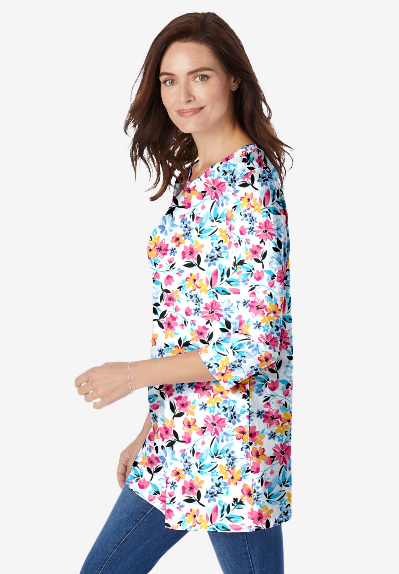 Perfect Printed Three-Quarter Sleeve Crewneck Tunic image number 2