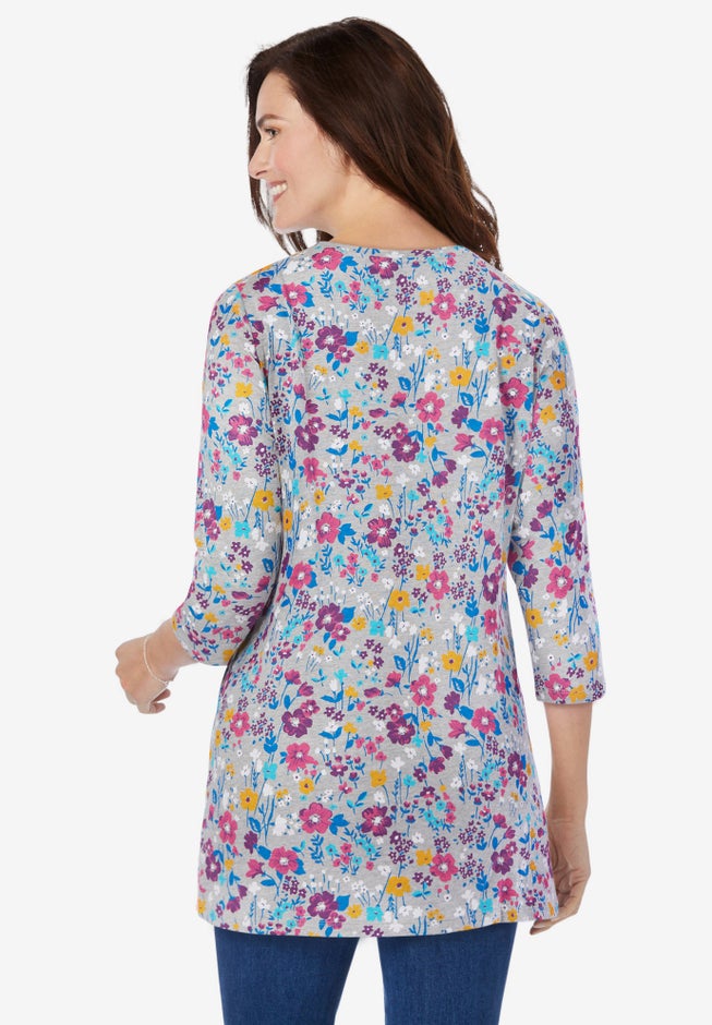 Perfect Printed Three-Quarter Sleeve Crewneck Tunic image number 1