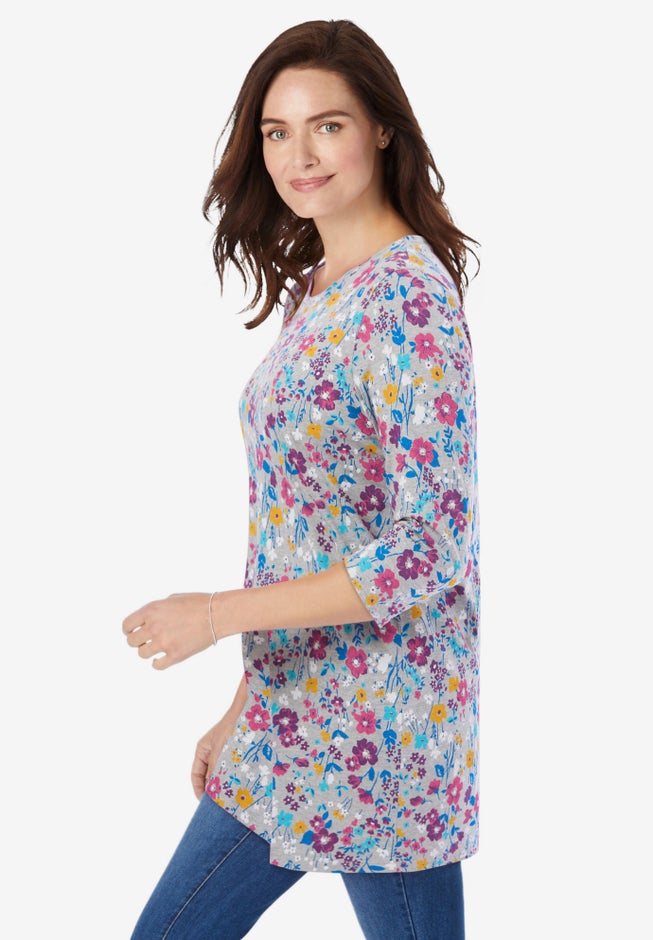 Perfect Printed Three-Quarter Sleeve Crewneck Tunic image number 2