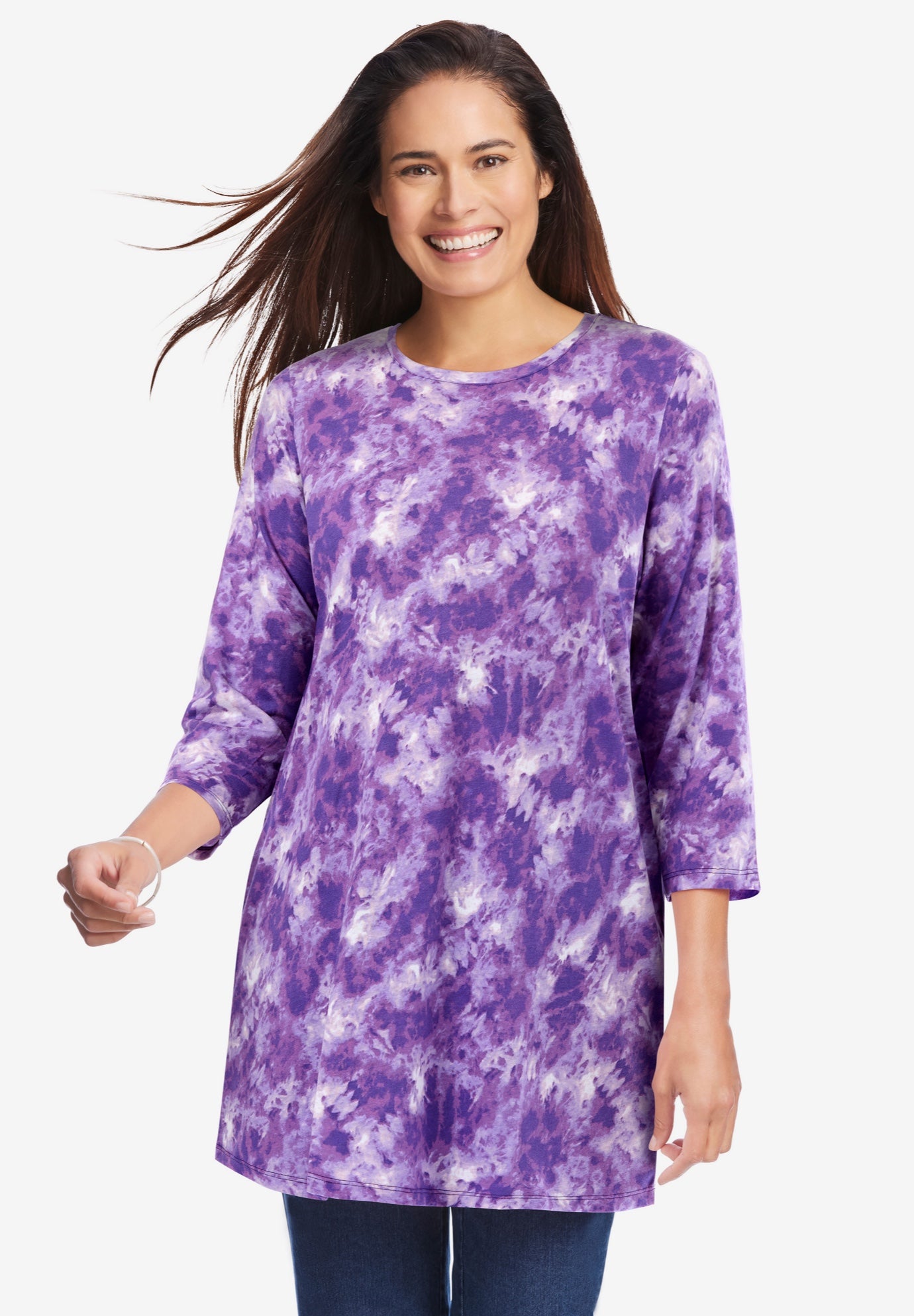 Perfect Printed Three-Quarter Sleeve Crewneck Tunic image number 0