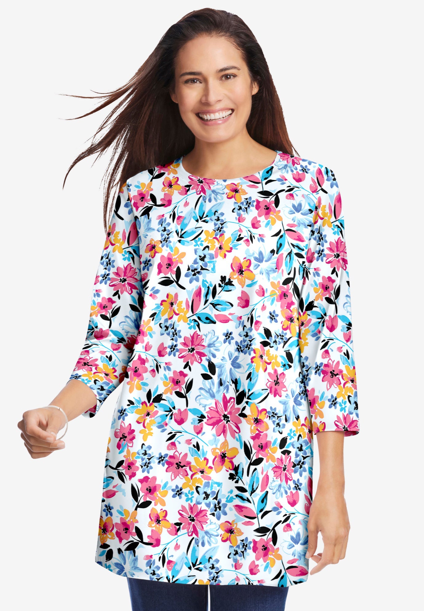 Perfect Printed Three-Quarter Sleeve Crewneck Tunic image number 0