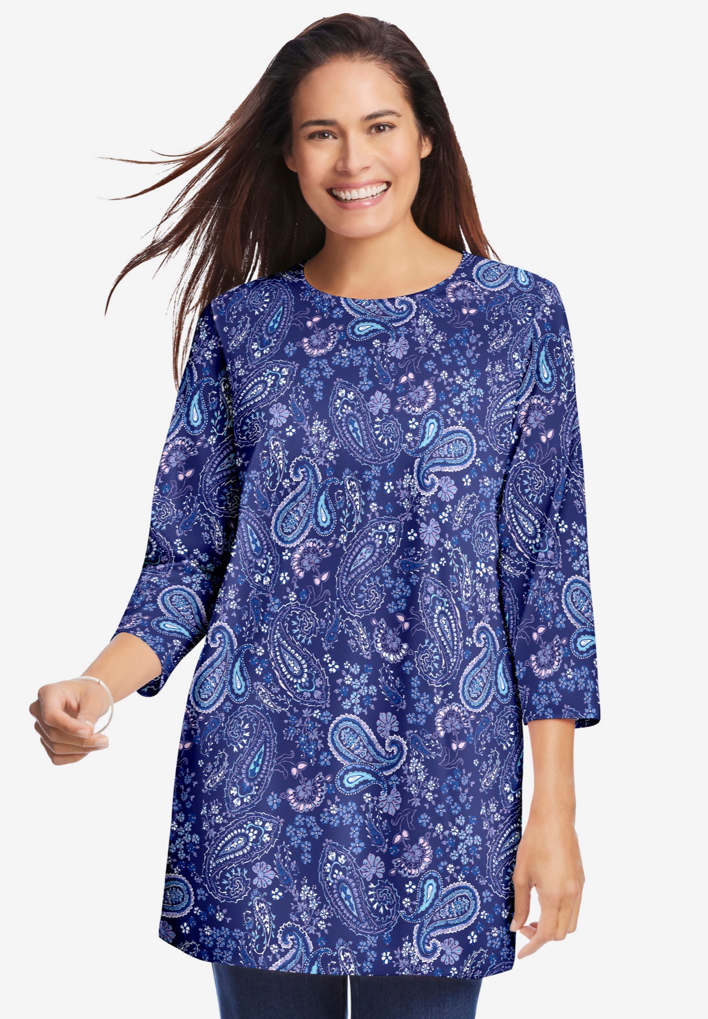 Perfect Printed Three-Quarter Sleeve Crewneck Tunic image number 0