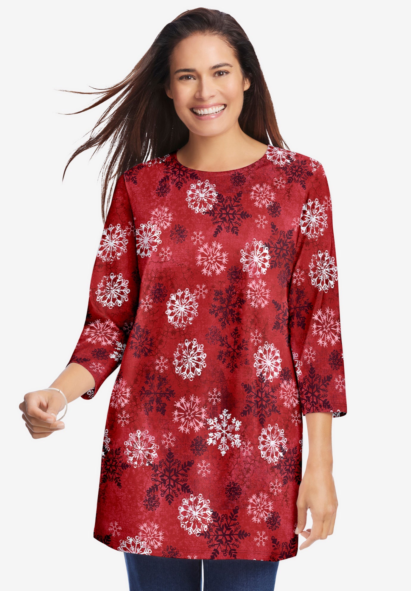 Perfect Printed Three-Quarter Sleeve Crewneck Tunic image number 0