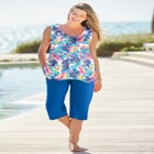 Elastic-Waist Pull-On Knit Pocket Capri Pants image number null