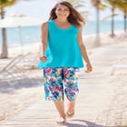 Elastic-Waist Pull-On Knit Pocket Capri Pants image number null