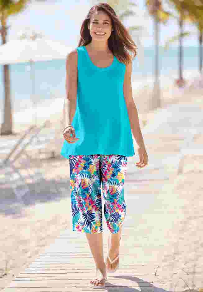 Elastic-Waist Pull-On Knit Pocket Capri Pants image number 0