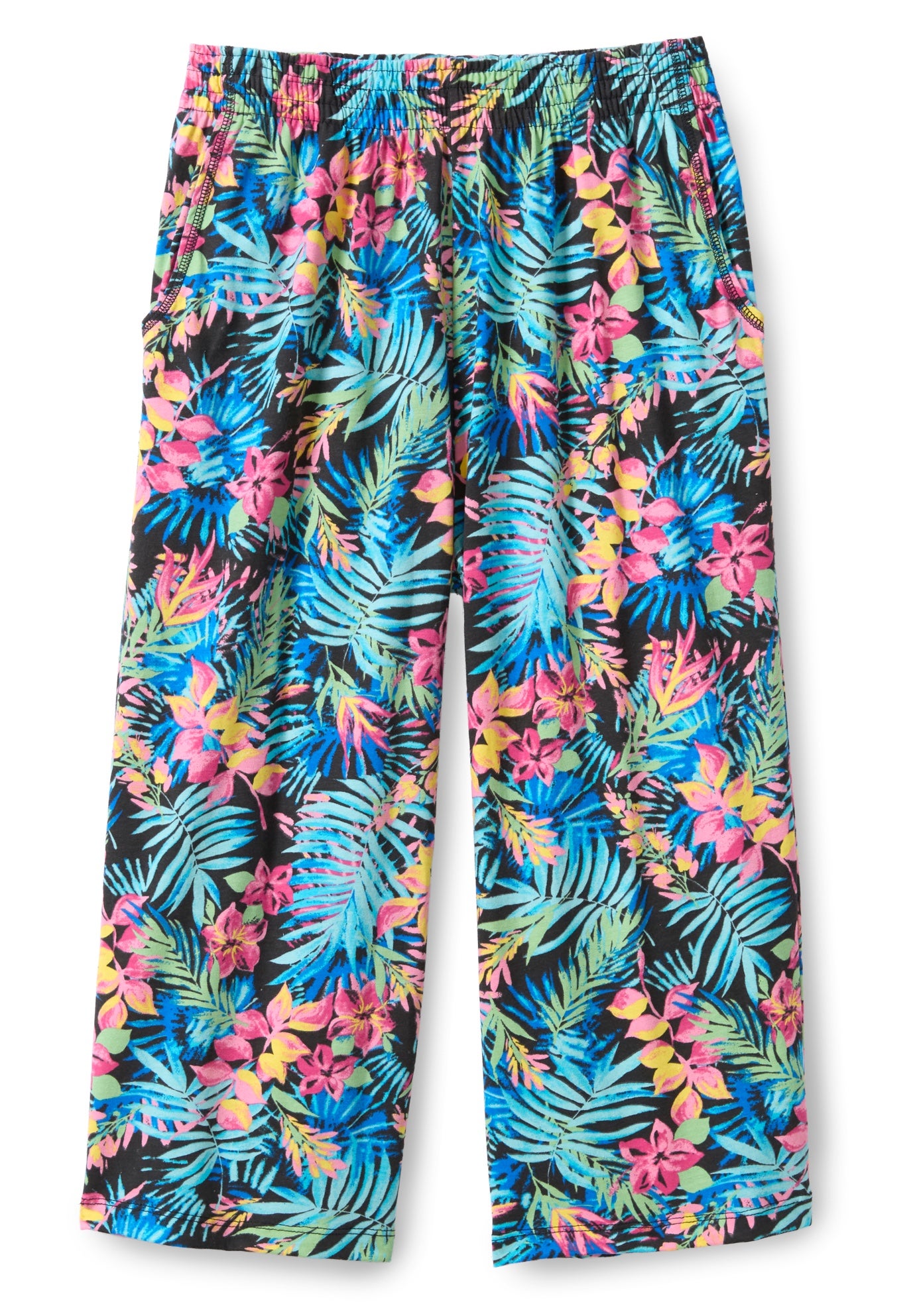 Elastic-Waist Pull-On Knit Pocket Capri Pants image number 3