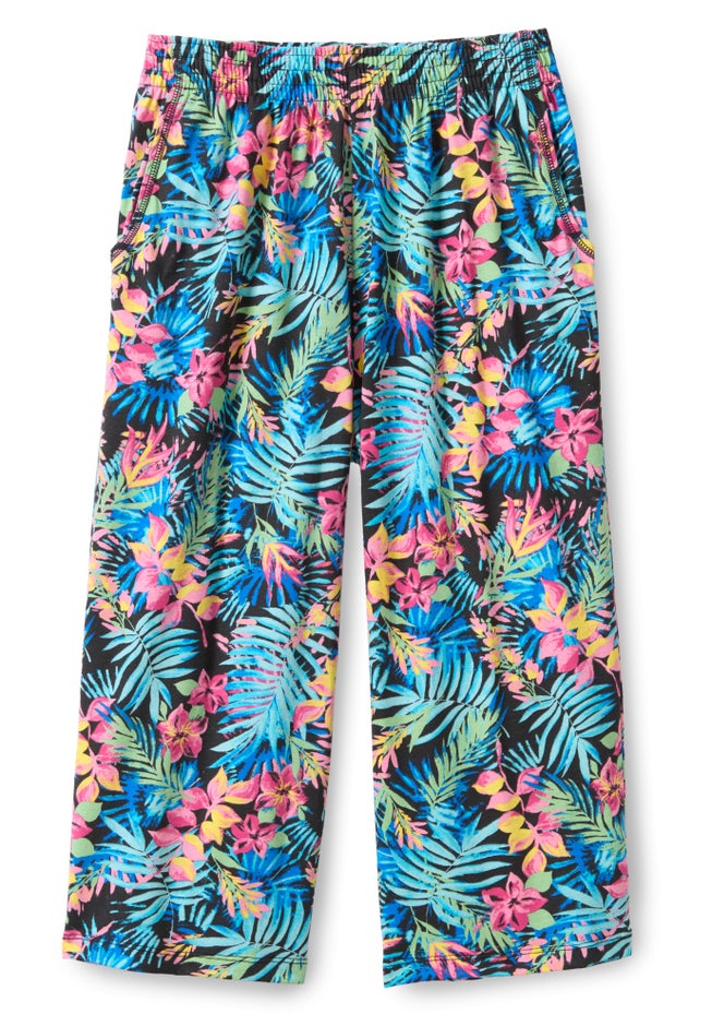 Elastic-Waist Pull-On Knit Pocket Capri Pants image number 3