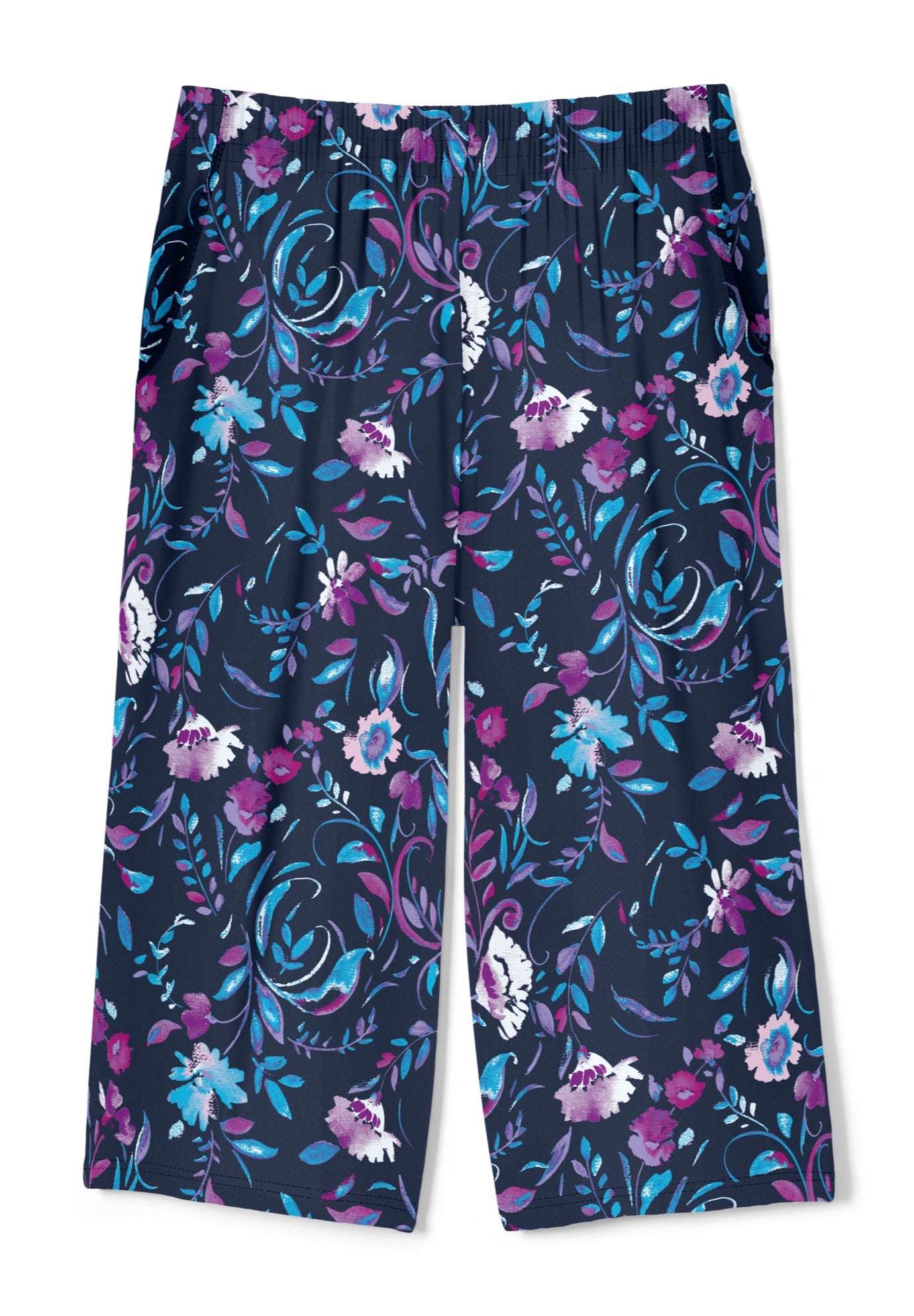 Elastic-Waist Pull-On Knit Pocket Capri Pants image number 1