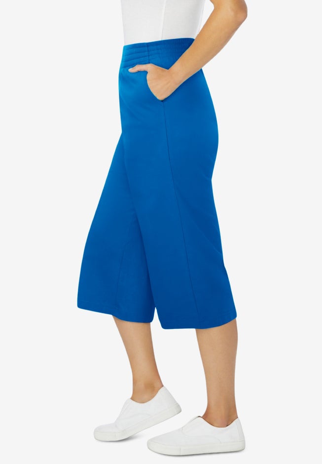 Elastic-Waist Pull-On Knit Pocket Capri Pants image number 3