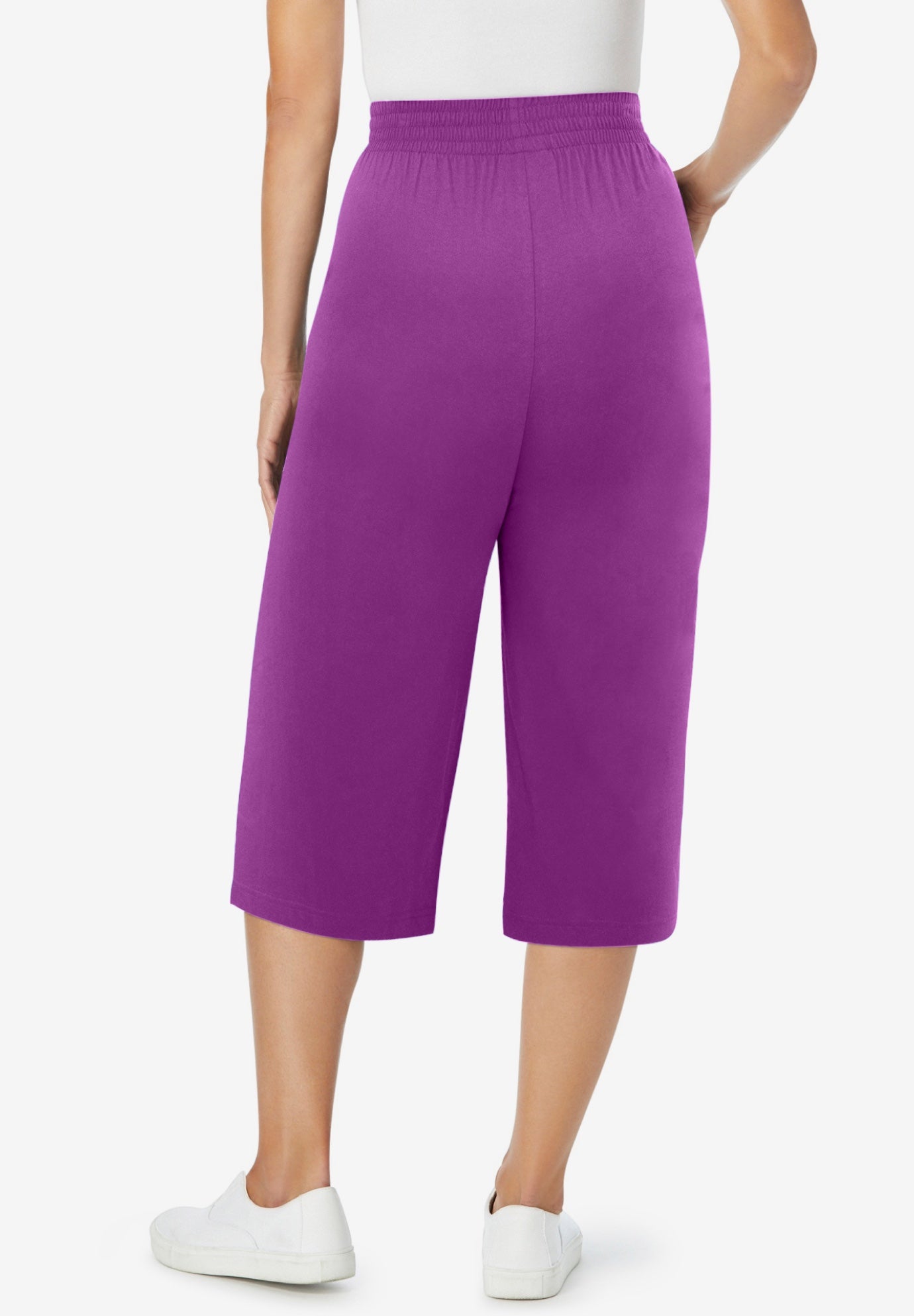 Elastic-Waist Pull-On Knit Pocket Capri Pants image number 2