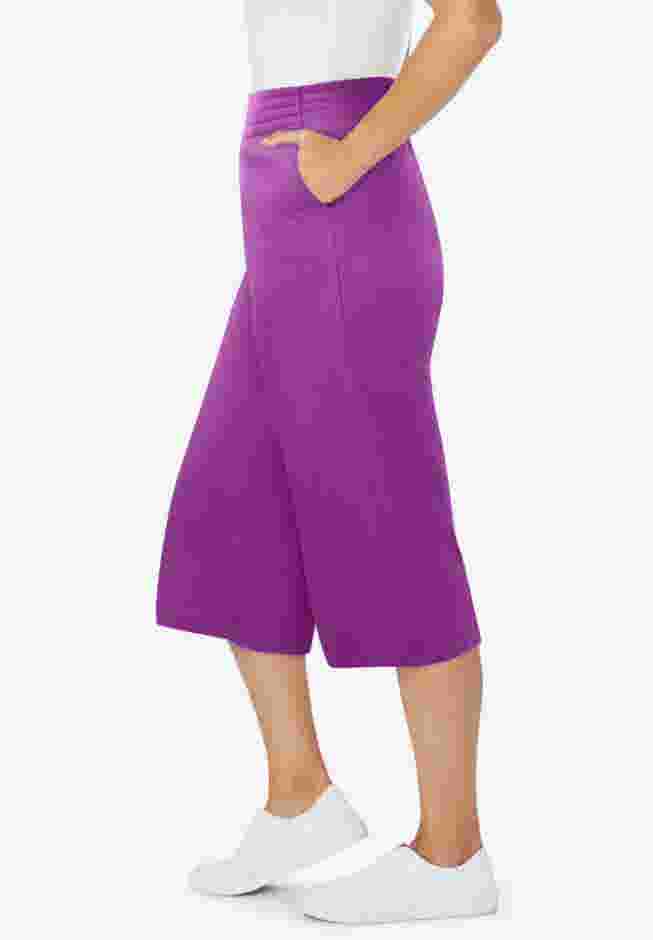 Elastic-Waist Pull-On Knit Pocket Capri Pants image number 3