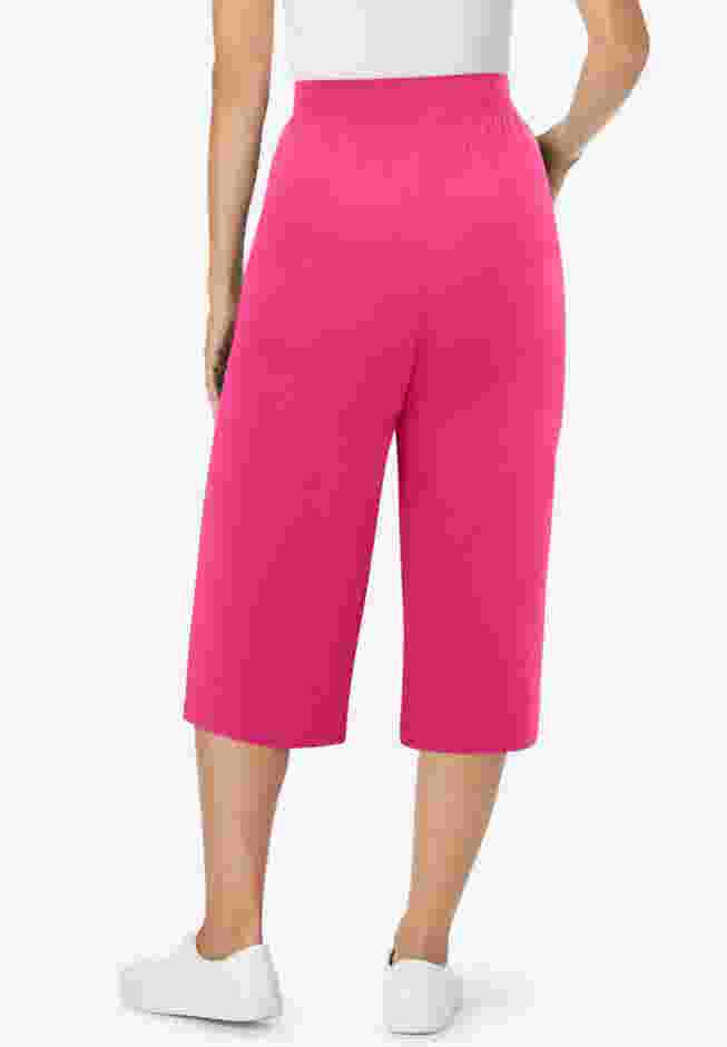 Elastic-Waist Pull-On Knit Pocket Capri Pants image number 2