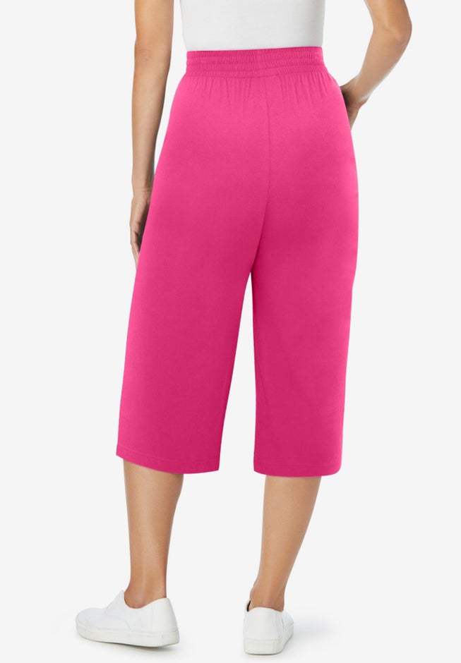 Elastic-Waist Pull-On Knit Pocket Capri Pants image number 2