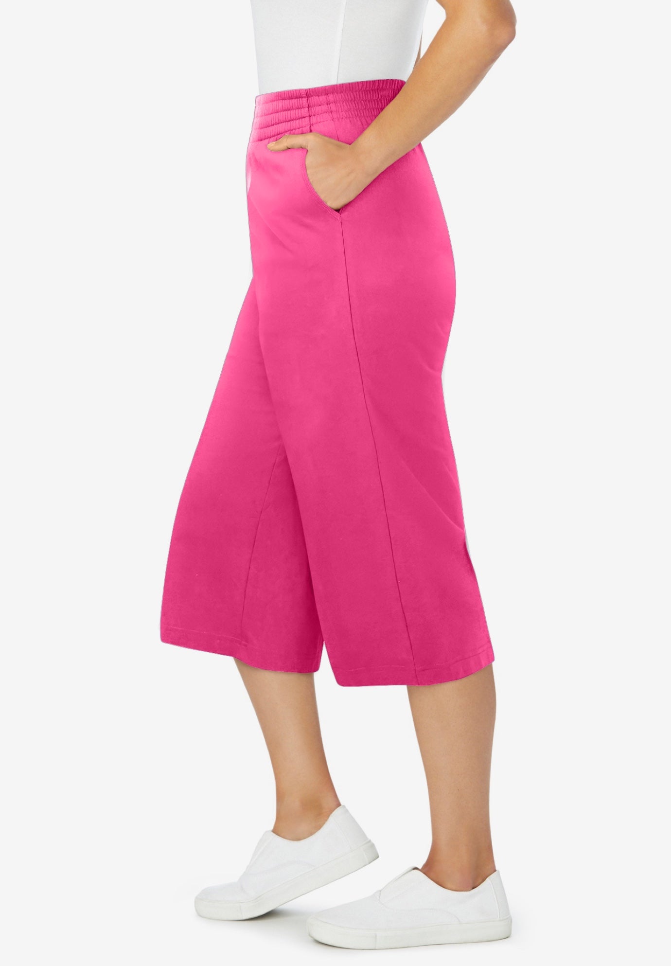 Elastic-Waist Pull-On Knit Pocket Capri Pants image number 3