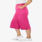 Elastic-Waist Pull-On Knit Pocket Capri Pants image number null