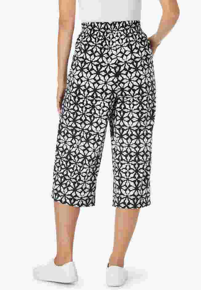 Elastic-Waist Pull-On Knit Pocket Capri Pants image number 2