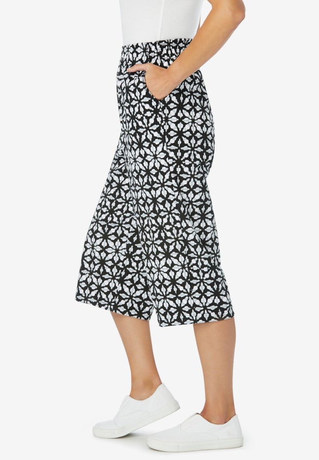 Elastic-Waist Pull-On Knit Pocket Capri Pants image number 3