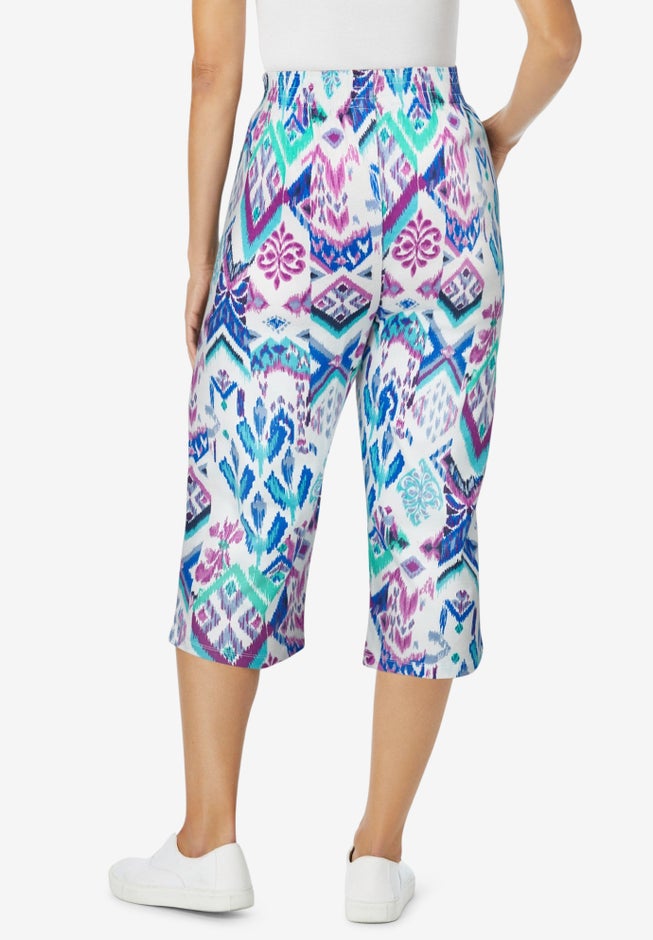 Elastic-Waist Pull-On Knit Pocket Capri Pants image number 1