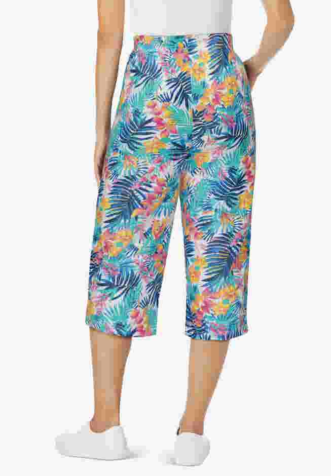 Elastic-Waist Pull-On Knit Pocket Capri Pants image number 2