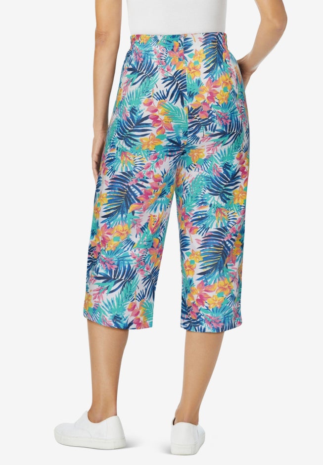 Elastic-Waist Pull-On Knit Pocket Capri Pants image number 2