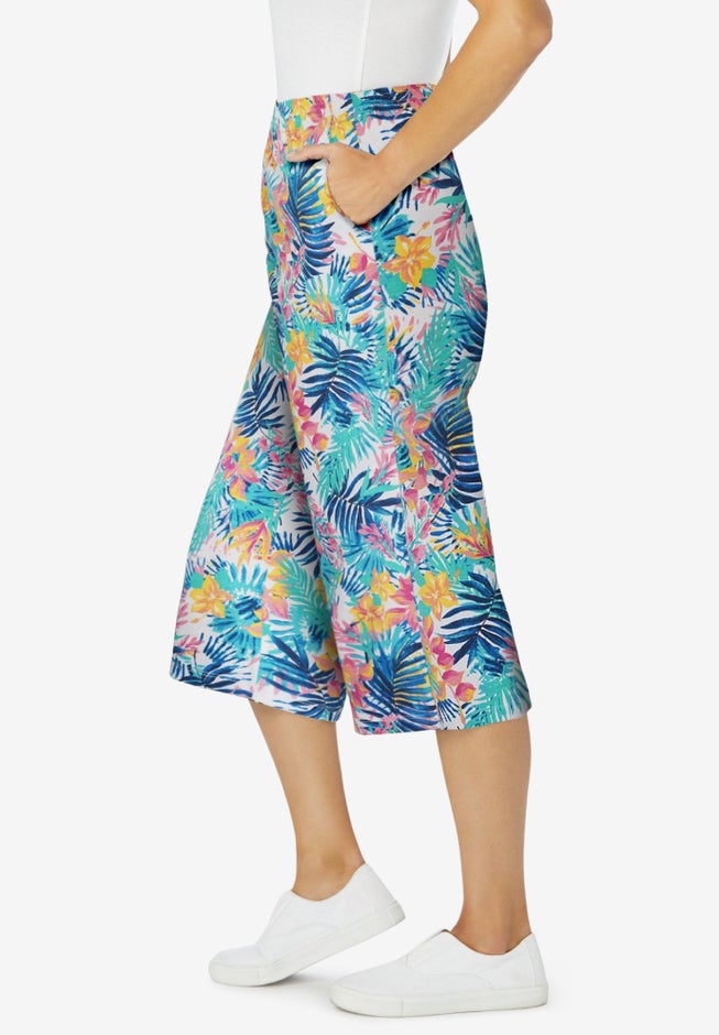 Elastic-Waist Pull-On Knit Pocket Capri Pants image number 3